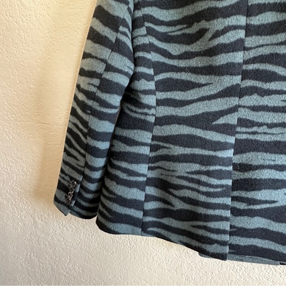 Ann Taylor Green Zebra Print Wool Coat‎ Double Breasted Statement Blazer Petite - Picture 8 of 10